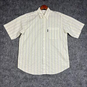 MASATOMO Men's Short-Sleeve Button-Down Shirt in Pale Yellow Stripe Size XL